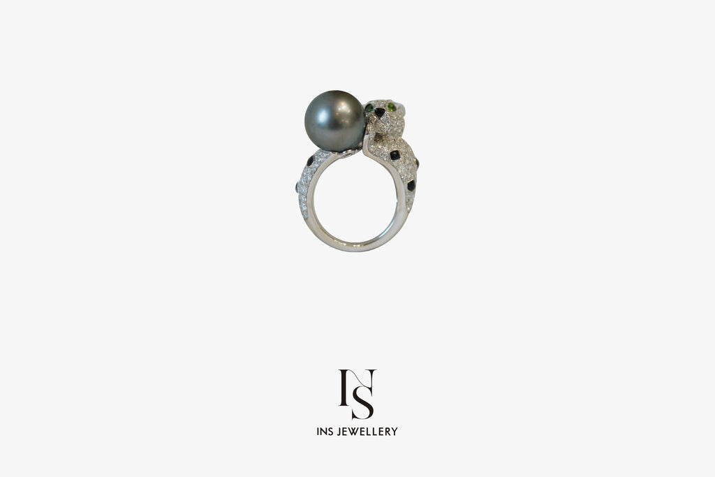 Tahitian Pearl Leopard Ring "Ocean Blue"