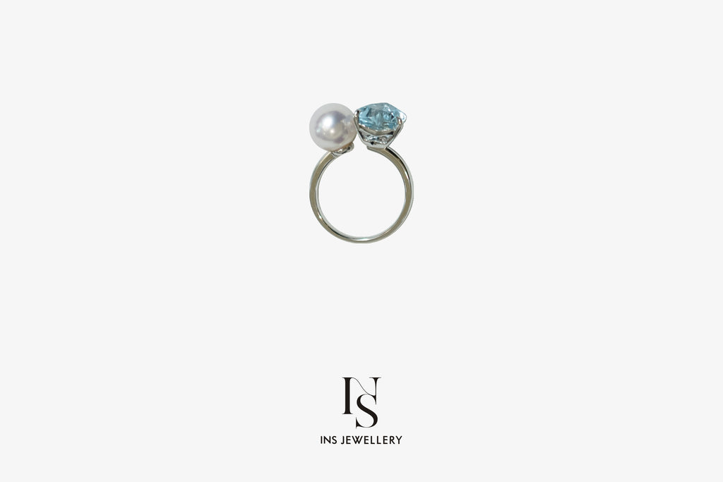 Aquamarine Ring with AKOYA Pearl
