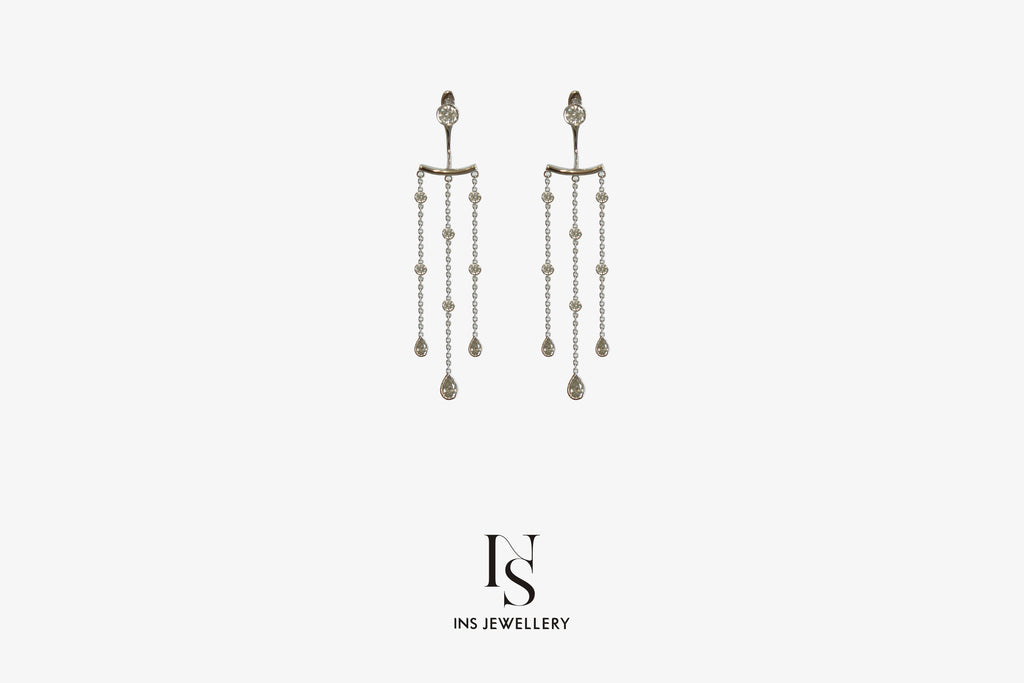 18K White Gold Tassel Earrings