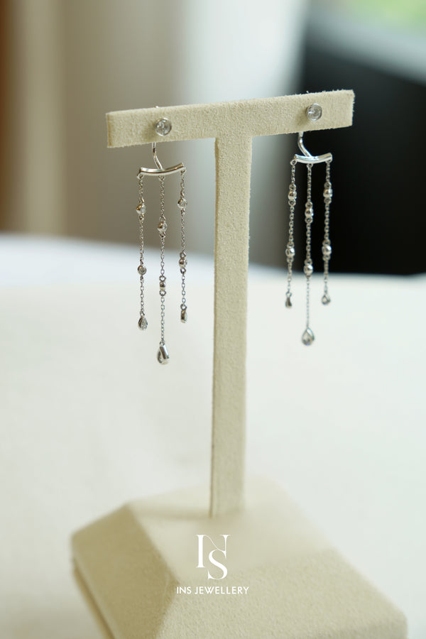 18K White Gold Tassel Earrings