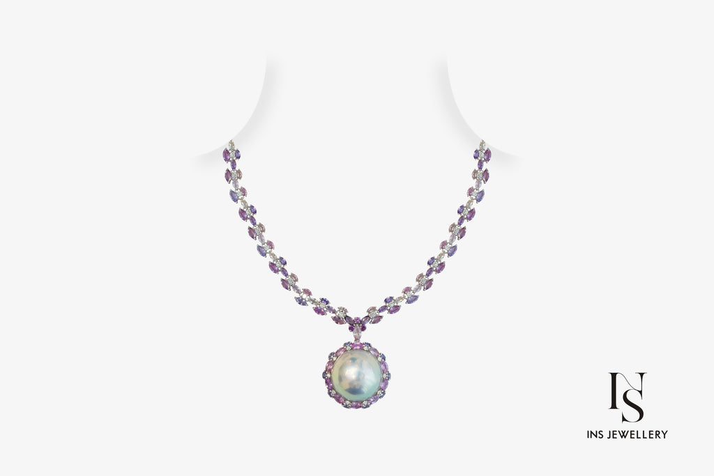42 Mabe Pearl Necklace with Sapphire