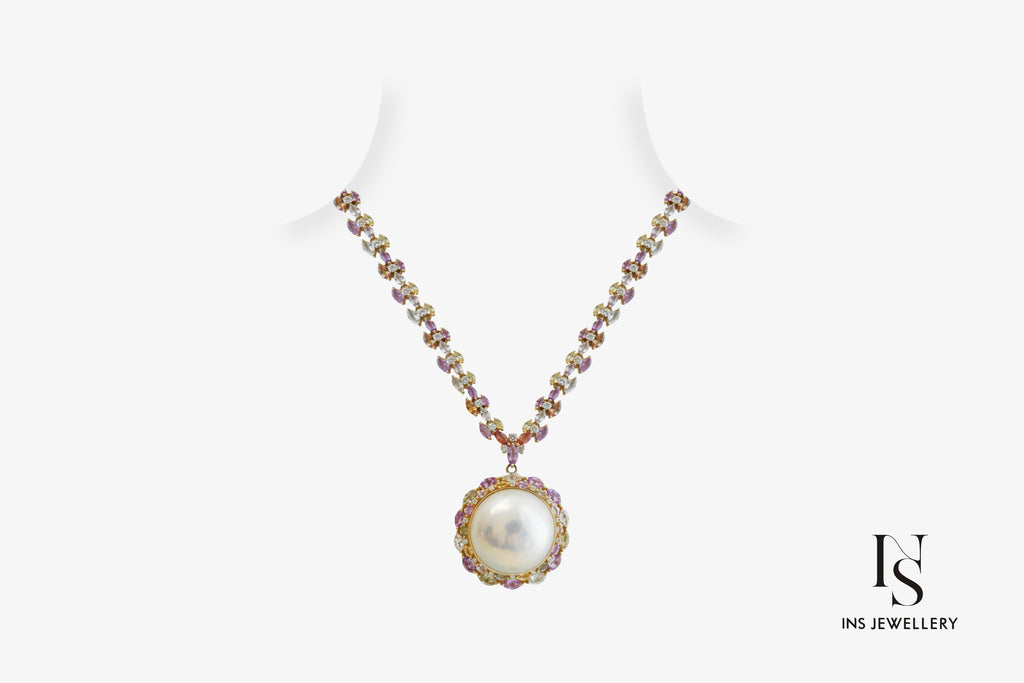 Mabe Pearl Necklace with Sapphire