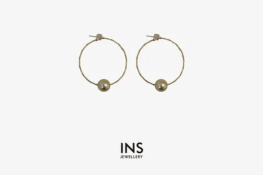 Golden Pearl Hoop Earrings