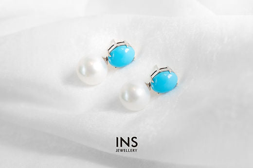Turquoise Earrings with Fresh Water Pearl
